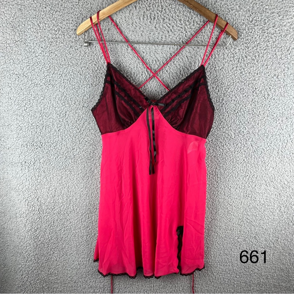 California Dynasty Women’s Babydoll Pink Lingerie Spaghetti Strap Top Size Small